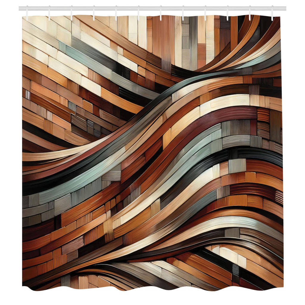 Ambesonne Brown Shower Curtain, Intricate Vertical and Horizontal Wavy Pinstriped and Brushstroke Print, Cloth Fabric Bathroom Decor Set with Hooks, 69" W x 70" L, Blue Grey Camel Maroon