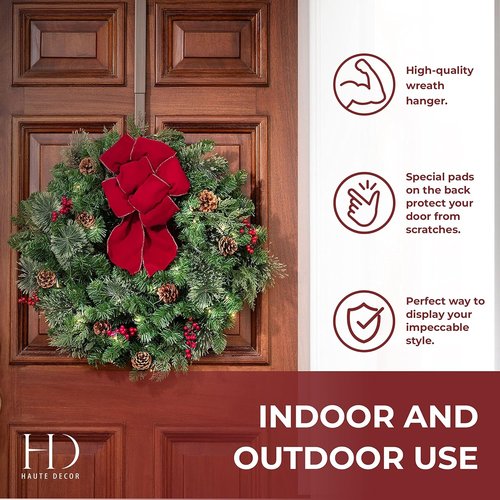 Haute Decor Wreath Hanger - Adjustable Length with 20 Lb. Capacity for Versatile Display