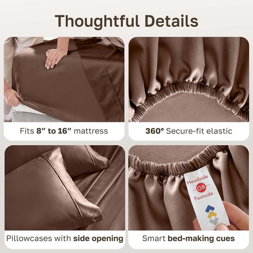 California Design Den Queen Bed Sheet Set - 100% Cotton, 400 Thread Count, Silky Smooth Sateen - Espresso Chocolate Brown