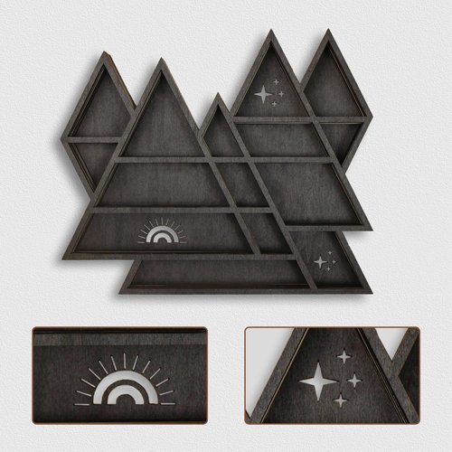 Triangle Mountain Crystal Shelf Display for Wall, Rock Gem Healing Stone Collections Display Shelf, Crystal Holder Trinket Organizer Knick Knack Shelf, Witchy Decor Gift for Women - 2025 UPGRADED