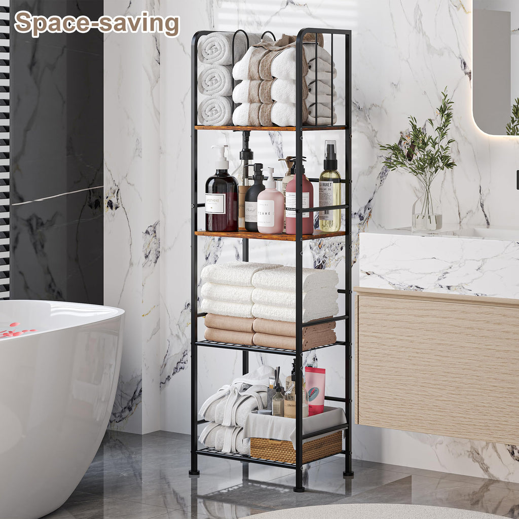 Towel Rack Free Standing 4-Tier M-Shaped Detachable Dividers, Durable Metal Towel Holder, Pool Items Holder, Space-Saving Storage Organizer, Modern Bath Towel Shelf for Bathroom Patent Pending