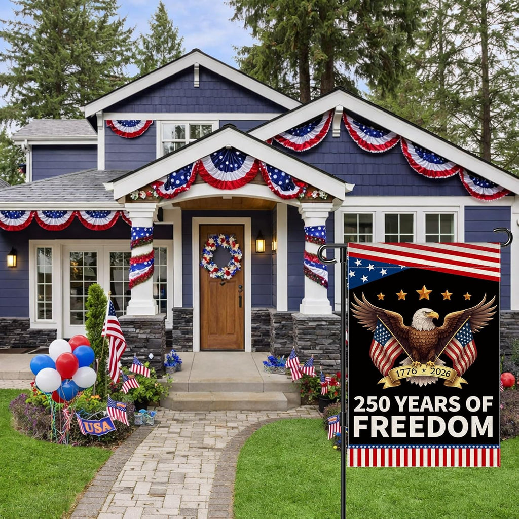 America 250th Anniversary Garden Flag - Double-Sided Patriotic Banner with Eagle Design | 12x18 Inch