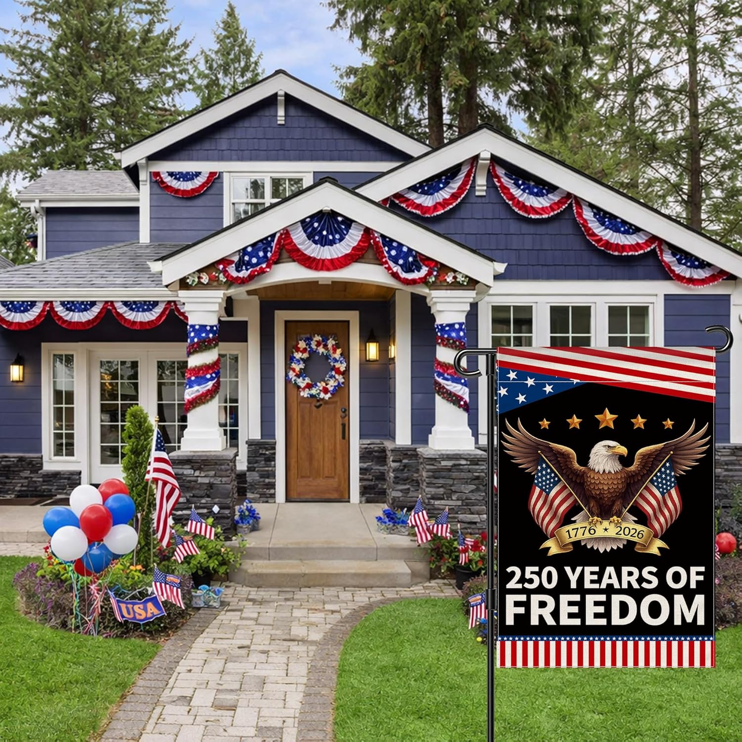 America 250th Anniversary Garden Flag - Double-Sided Patriotic Banner with Eagle Design | 12x18 Inch