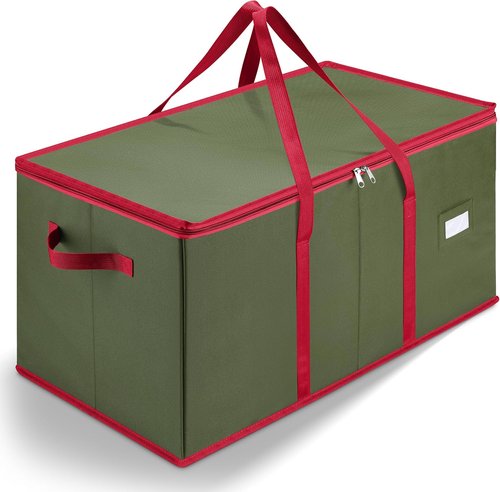 Christmas Ornament Storage | Holds Up to 128 Ornaments - Adjustable Dividers, Zippered Top, Green