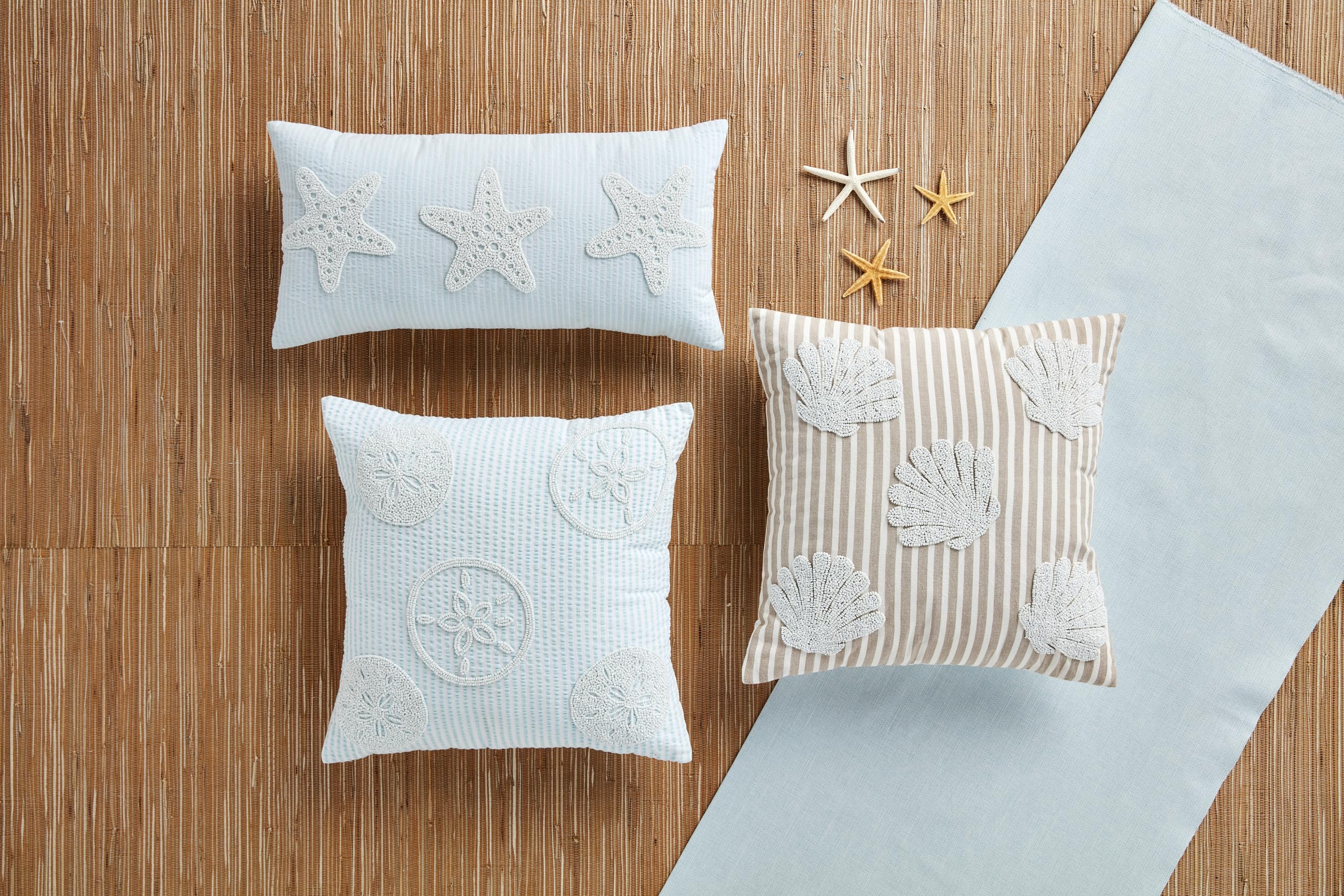 Mud Pie Starfish Sea Beaded Pillow; 11" X 22"