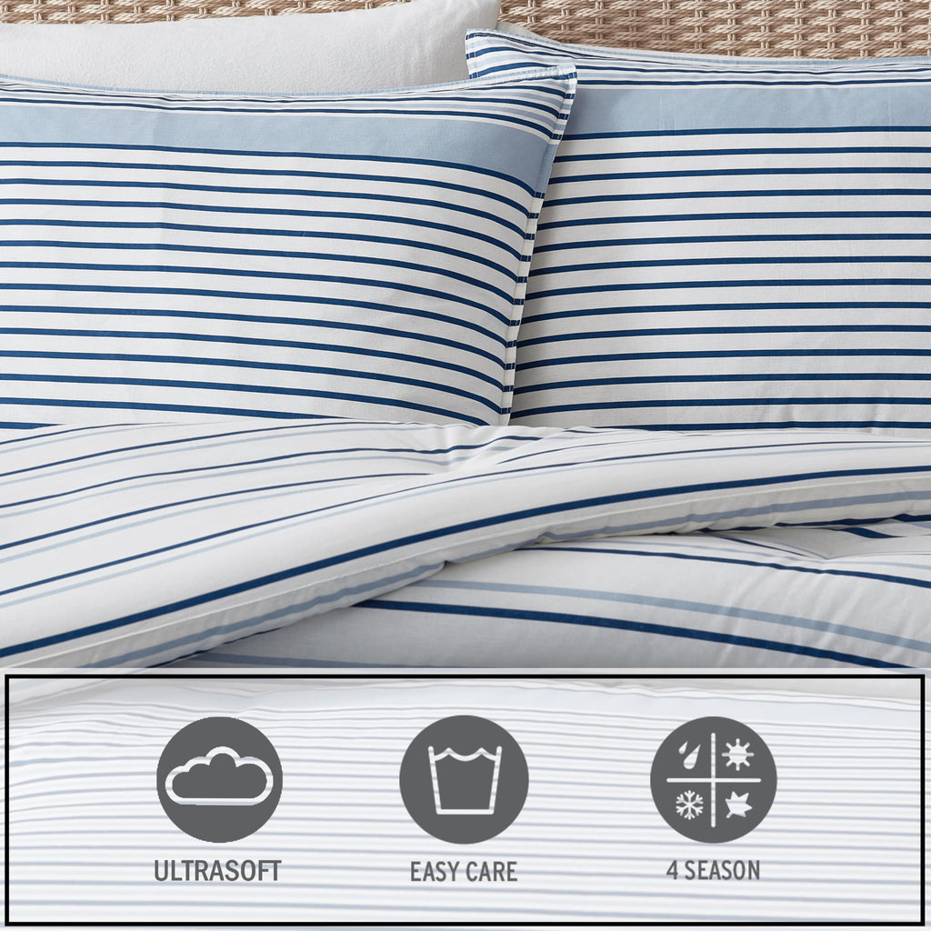 Eddie Bauer - King Duvet Cover Set, Luxuriously Soft Bedding with Matching Shams, Buttons & Corner Ties to Ensure Placement (Cooper Stripe Blue, King)