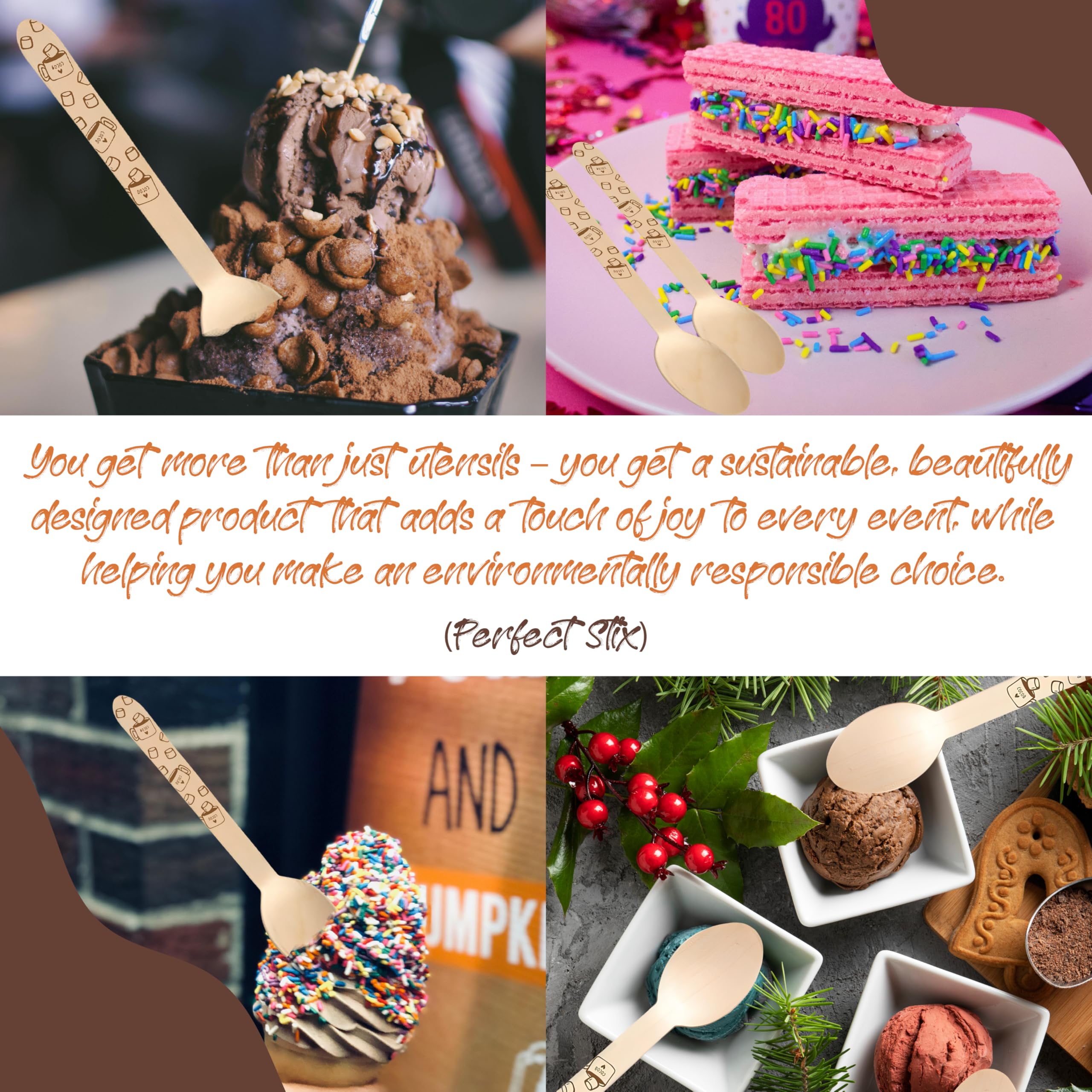 Perfect Stix-Printed Cocoa Spoon-100 Count Wooden Cutlery Spoons with Hot Cocoa Print, Pack of 100 Spoons.