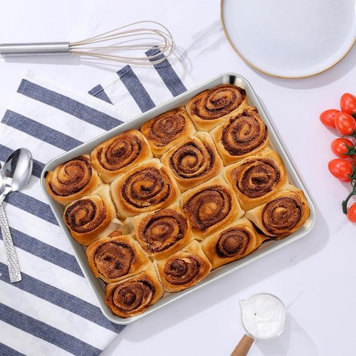 Herogo Stainless Steel Baking Sheet Pan Set - Heavy Duty Non-Toxic Bakeware for Oven | 2 Pack, Small & Medium