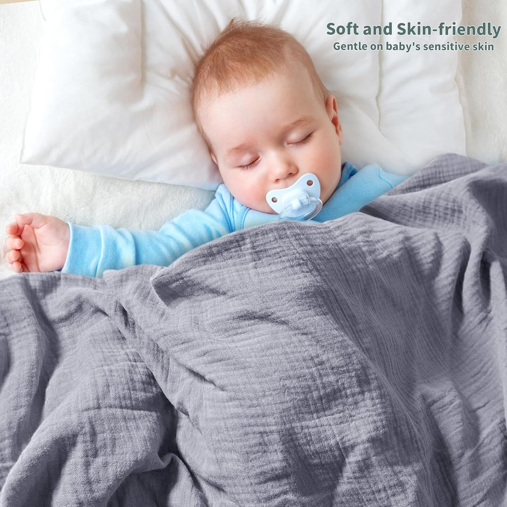 Skiennix Muslin Swaddle Blankets - Breathable Soft Receiving Blankets, 41 x 41 Inches, Gray & Green (2 Pack)
