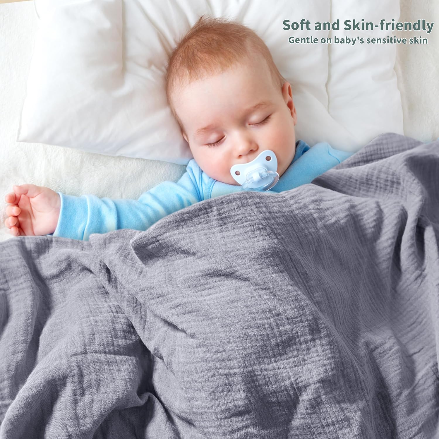 Skiennix Muslin Swaddle Blankets - Breathable Soft Receiving Blankets, 41 x 41 Inches, Gray & Green (2 Pack)