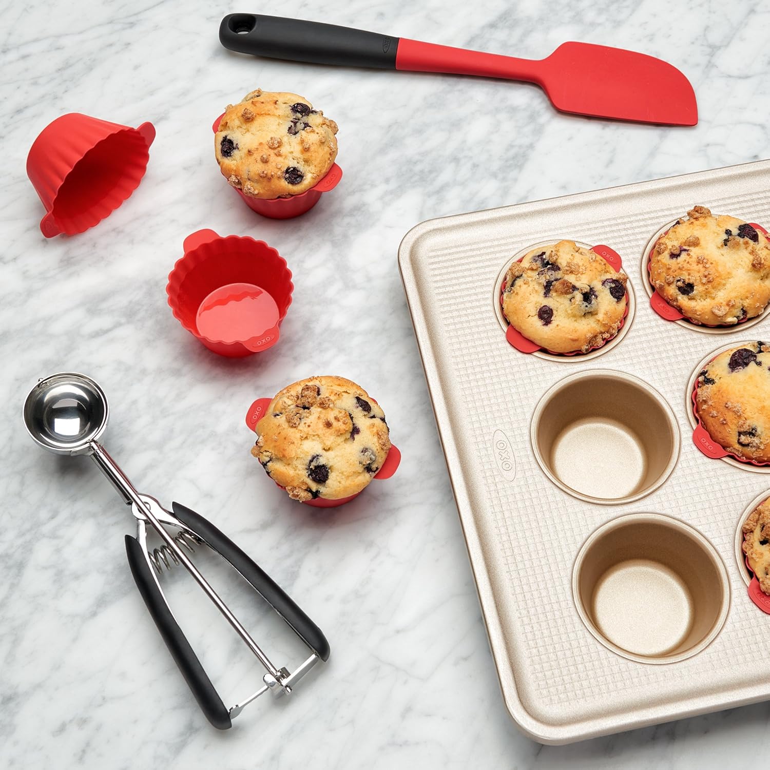 OXO Good Grips Silicone Baking Cups - Reusable, BPA-Free, Non-Stick | Pack of 12 Cupcake & Muffin Liners