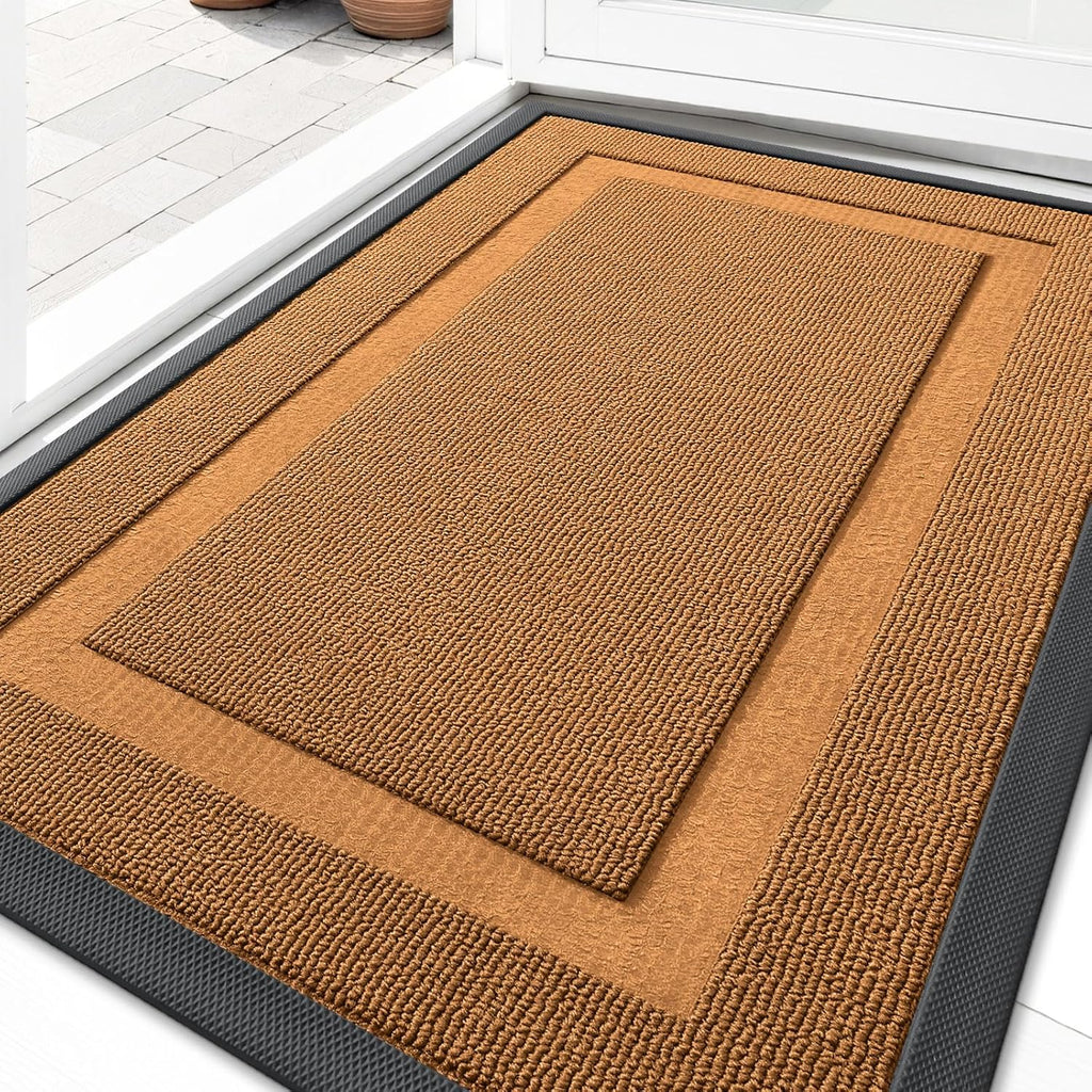 OLANLY Indoor Outdoor Front Door Mat - Waterproof All-Weather Doormat, Easy Clean, 33x21, Tangerine Orange