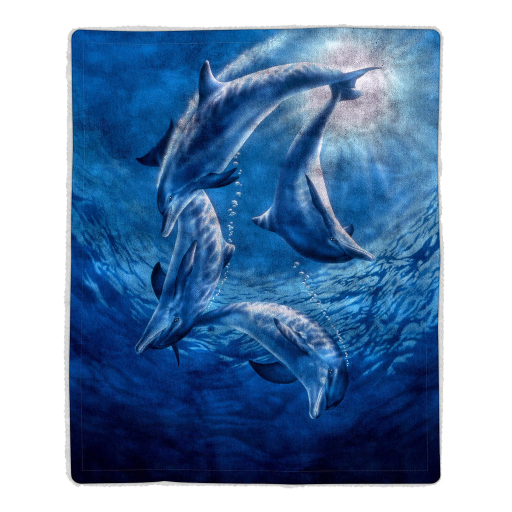 Sherpa Fleece Throw Blanket- Ocean Dolphin Print Pattern, Lightweight Hypoallergenic Bed Couch Soft Plush Blanket for Adults and Kids by Lavish Home