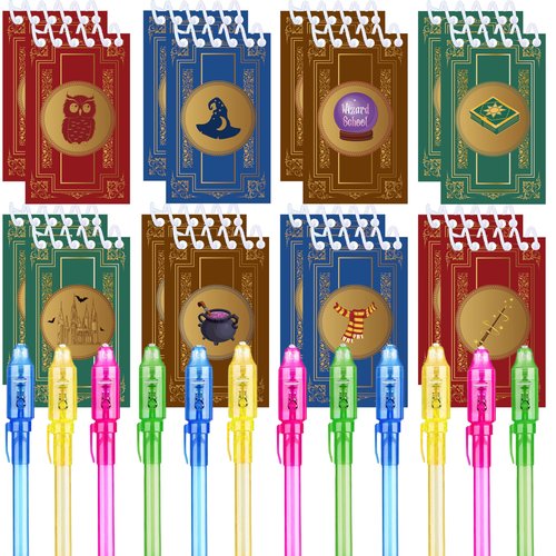 Jiaoohoo 24 Pcs Magical Wizard party favors,12 invisible ink pen and 12 Magical mini Notepads, Magical Wizard party Goodie Bag Stuffers, Classroom Prizes, party supplies