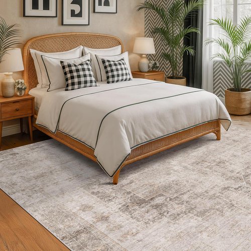 Hazo Haus Washable 5x7 Area Rug - Ultra Soft, Non-Slip, Stain Resistant in Neutral Beige & Peach