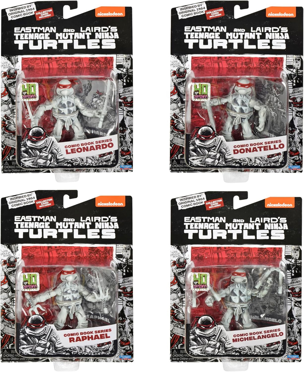 Playmates Toys Teenage Mutant Ninja Turtles Comic Book Figures - Black and White Edition with Comic Book