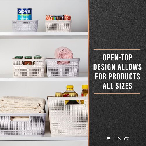 BINO Woven Plastic Basket - Stylish Home Organization | Small Natural Grey, 4-Pack | Space-Saving Design