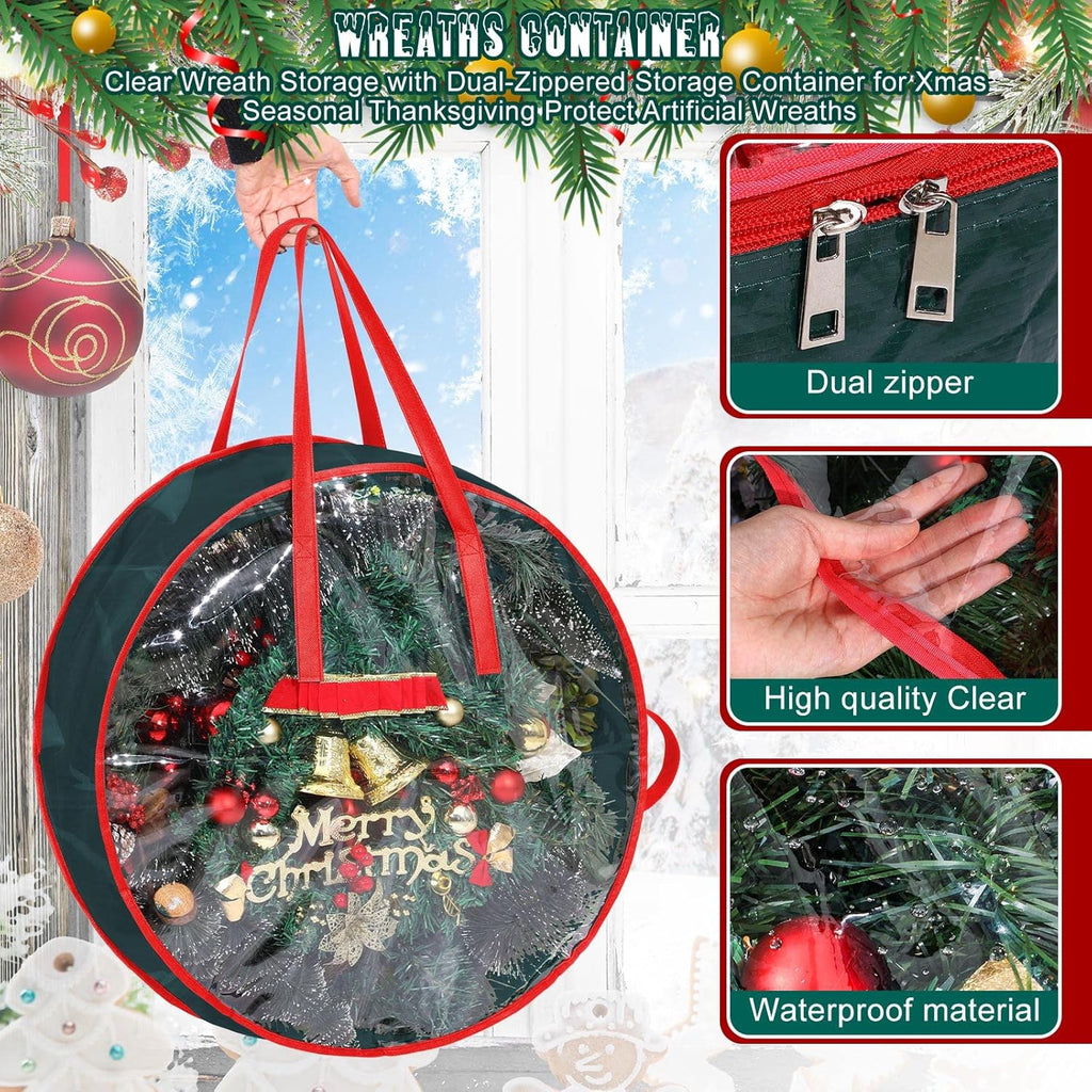 Shappy Christmas Wreath Storage Bag - Clear Window Plaid Container with Handles | 30 x 7 Inch, Green