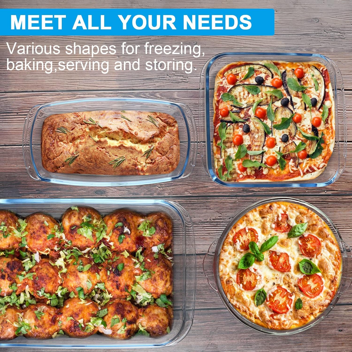 7-Piece Glass Bakeware Set - Oven-Safe Baking Dishes with Lids | Includes Loaf Pan, Pie Plate & Roasting Pan
