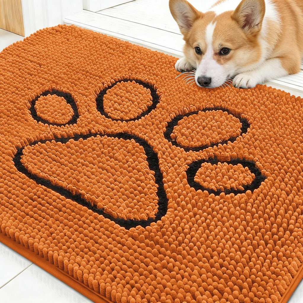 OLANLY Dog Door Mat - Absorbent Non-Slip Muddy Paws Mat | Quick Dry Chenille, 30x20, Paw Print Design