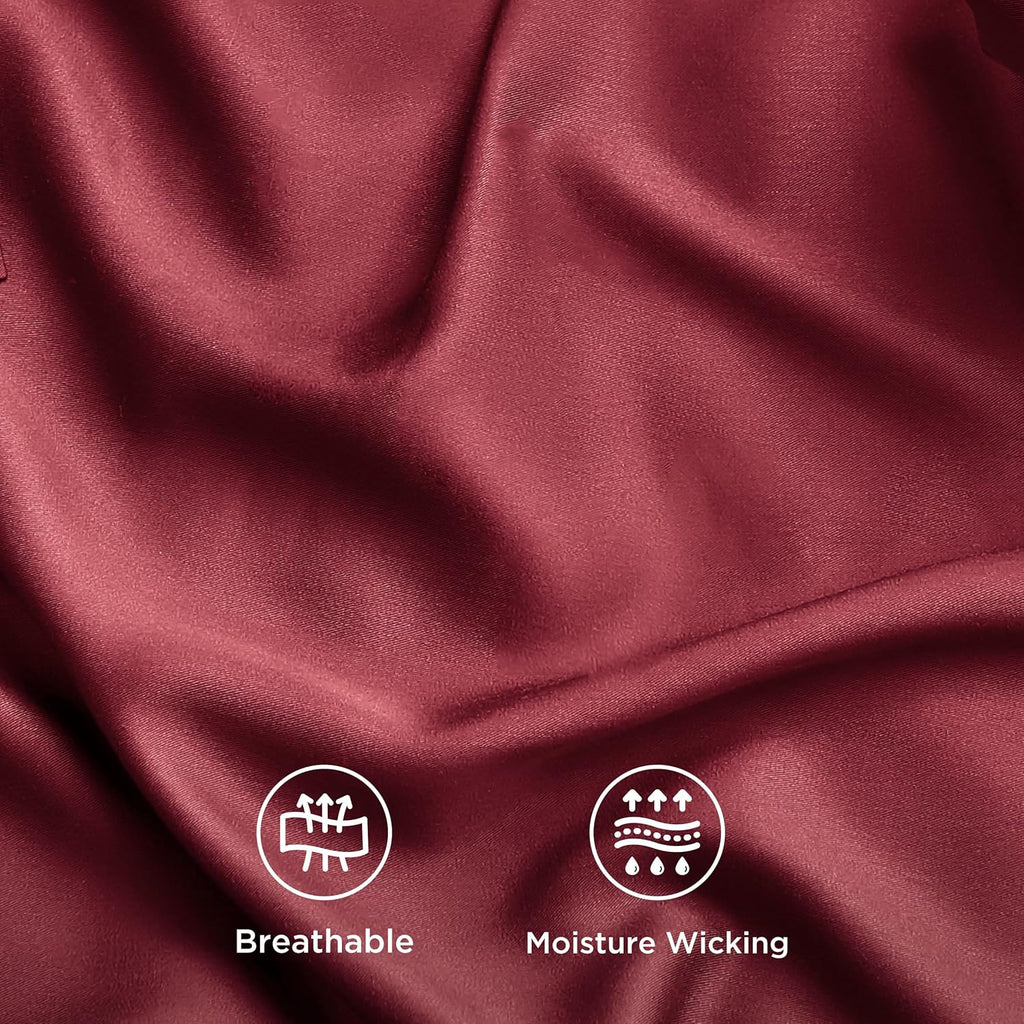 Bedsure Cooling Twin Sheets - Breathable Rayon from Bamboo, Soft & Silky, Deep Pocket Up to 16 Inches, Burgundy