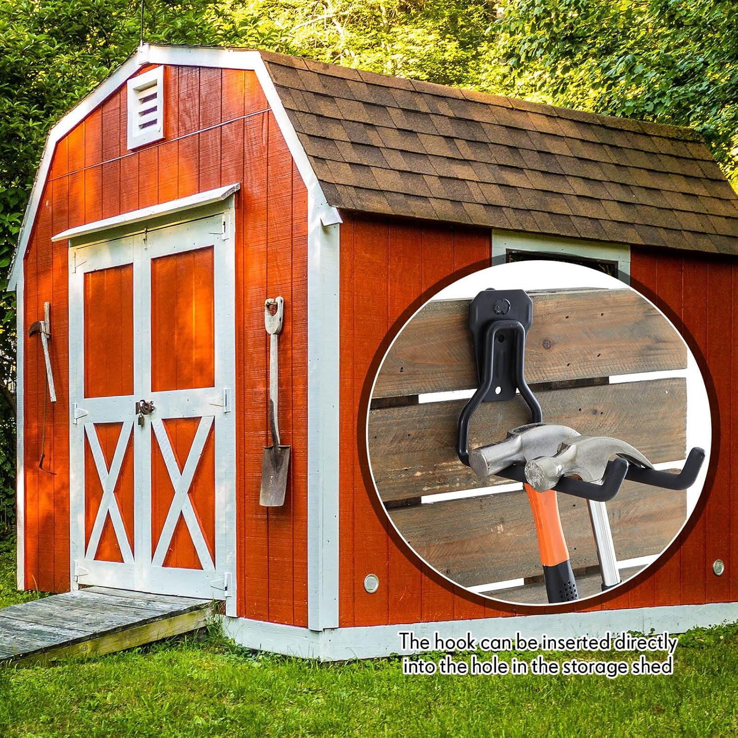 MorningRo Shed Hooks - Multi-Purpose Metal Tool Holder for Large & Small Tools | Black (2 Pack)