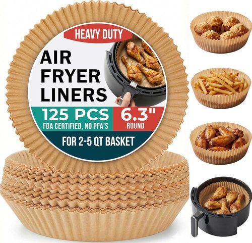 Cathy Yoder Round Air Fryer Liners - 125 PCS Disposable 6.3 Inch Parchment Sheets for Easy Cleanup