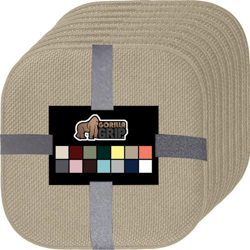 GORILLA GRIP Slip Resistant Chair Cushions, No Ties Required, Set of 8 Memory Foam Pads for Dining Room, Kitchen Table, Office, Rocking Chairs, Plush Seat Cover Cushion Pad, Home Decor, 16x16, Beige
