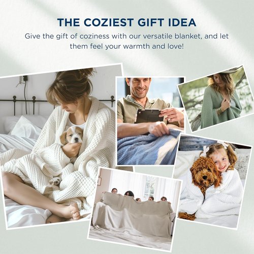 Bedsure Gentlesoft 100% Cotton Blanket - Cooling, Breathable Queen Size Waffle Weave, White, 90x90 Inches