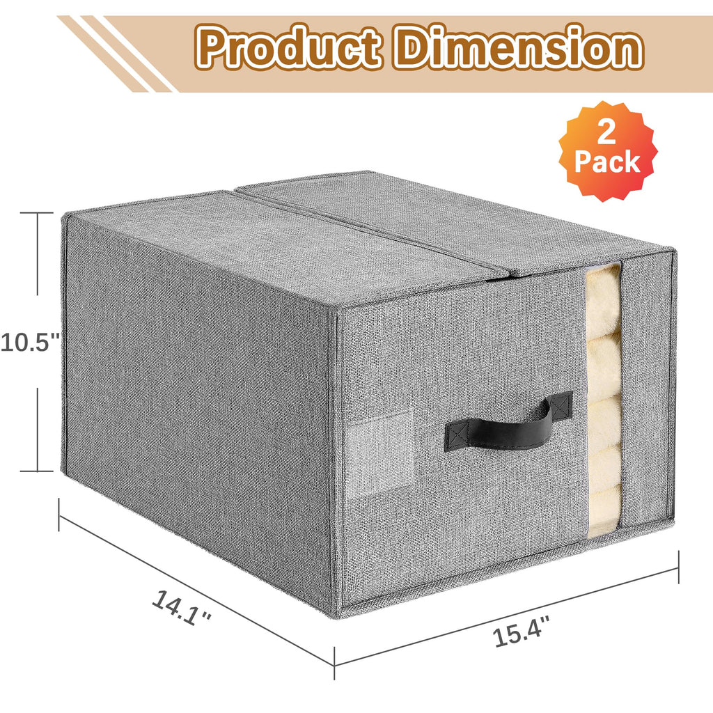 VECELO Bed Sheet Organizers and Storage, 2 IN 1 Foldable Sheet Organizer for Linen Closet with Window and Label, Bedding Storage Box for Blanket Queen and King Sheets Set Comforter Pillow, 2 Pack