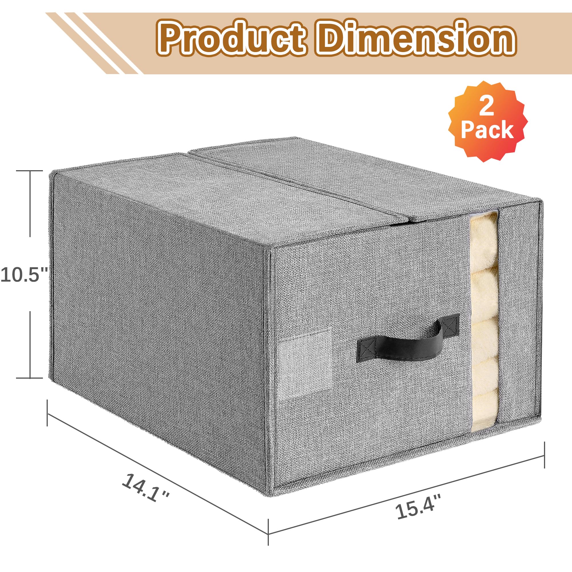 VECELO Bed Sheet Organizers and Storage, 2 IN 1 Foldable Sheet Organizer for Linen Closet with Window and Label, Bedding Storage Box for Blanket Queen and King Sheets Set Comforter Pillow, 2 Pack