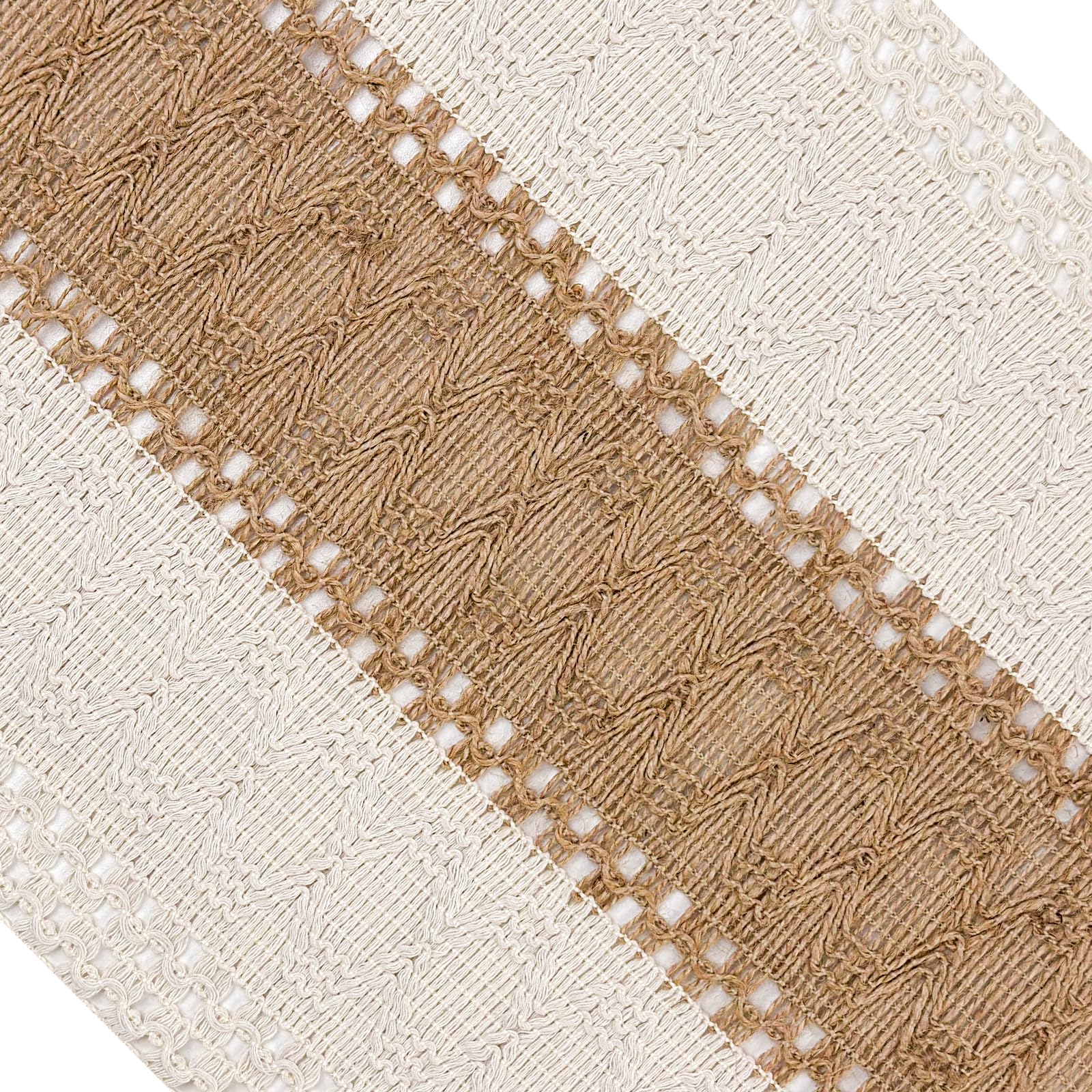 Vanzard Boho Table Runner for Spring Home Decor with Tassels 72 Inches, Farmhouse Rustic Cream & Brown Table Runners for Bohemian Kitchen Summer Dining Table(12x72in, Fringe Included)