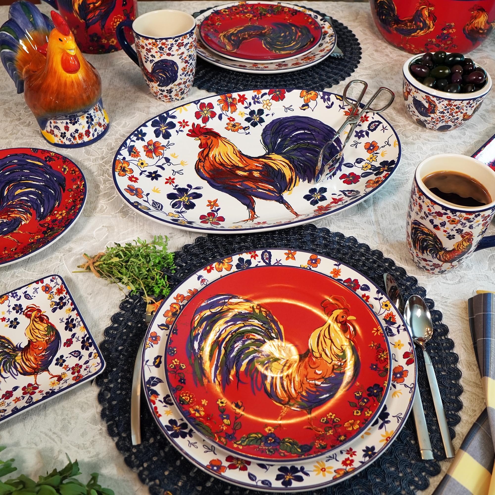 Certified International Morning Rooster 11" Dinner Plates,Set of 4