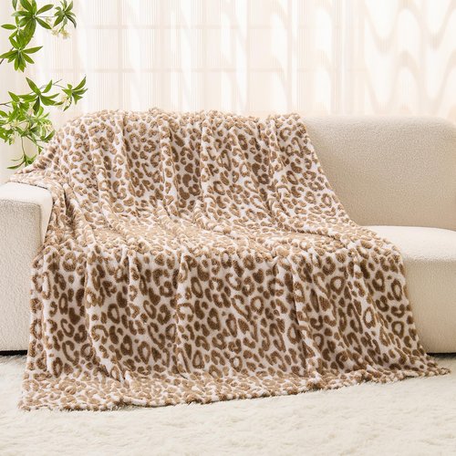 FY FIBER HOUSE Fluffy Blanket Cheetah Print Blanket Twin Blankets for Bed Couch - 60"x80", Brown