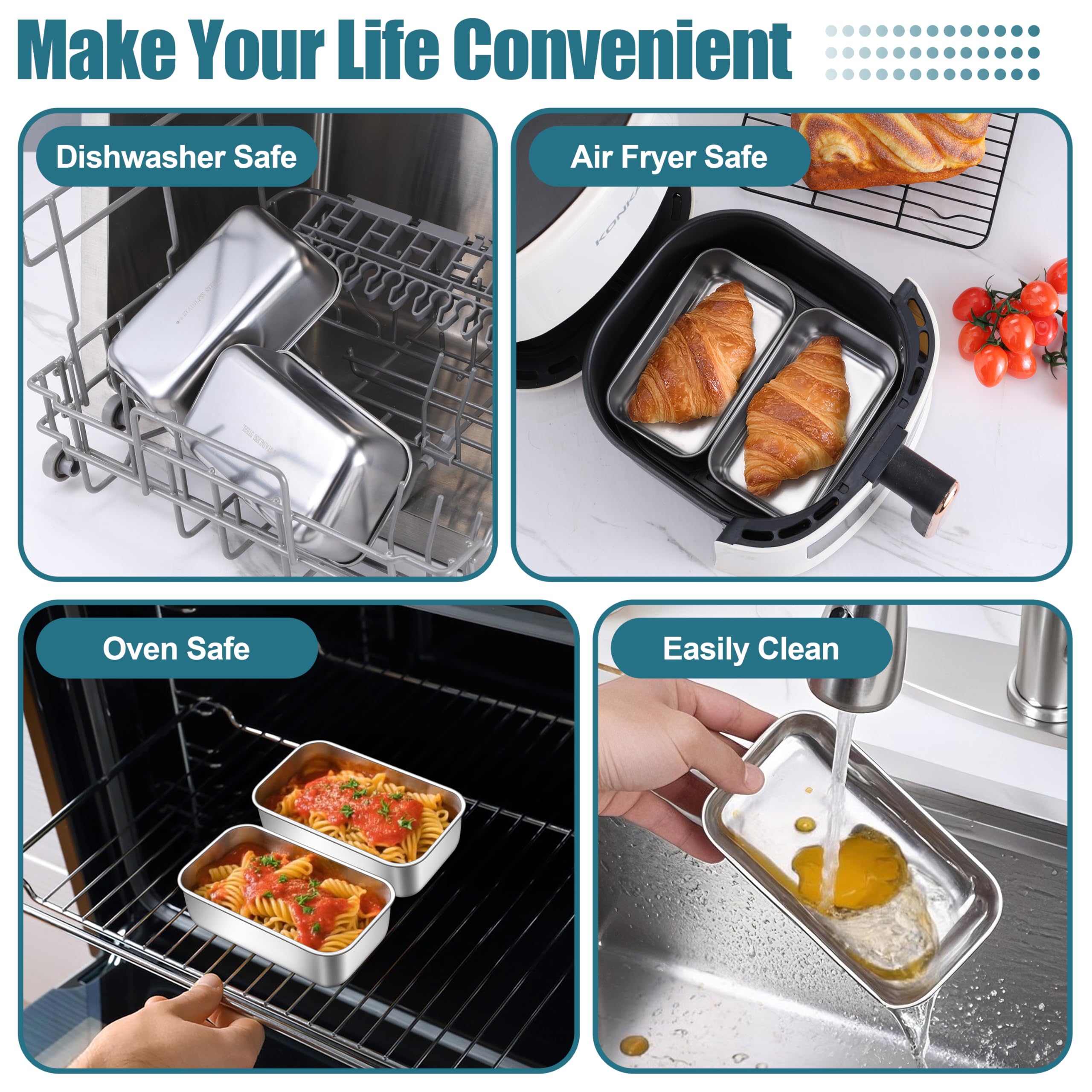 P&P CHEF Mini Loaf Pans Set, 6 PCS Small Bread Loaf Pan for Baking, 6.3 x 3.5 Inch Stainless Steel Baking Pans for Homemade Bread, Meatloaf, Cake and Brownies, Healthy & Non Toxic, Dishwasher Safe