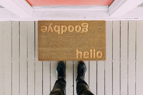DII Greetings Collection Natural Coir Doormat, 18x30, Hello/Goodbye Engraved