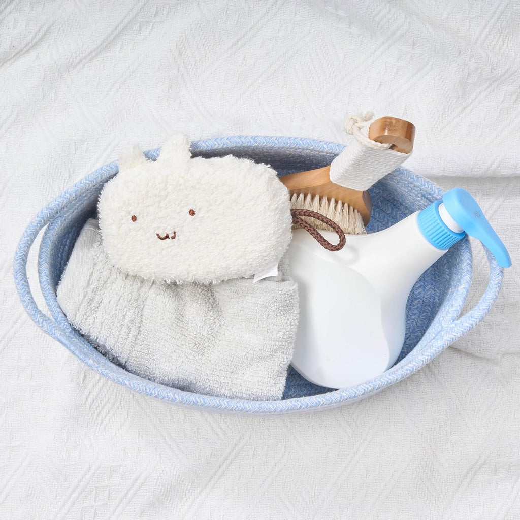 Small Woven Easter Basket - Decorative Rope Storage Organizer with Gift Bag & Ribbon | 12"x8"x5", Blue