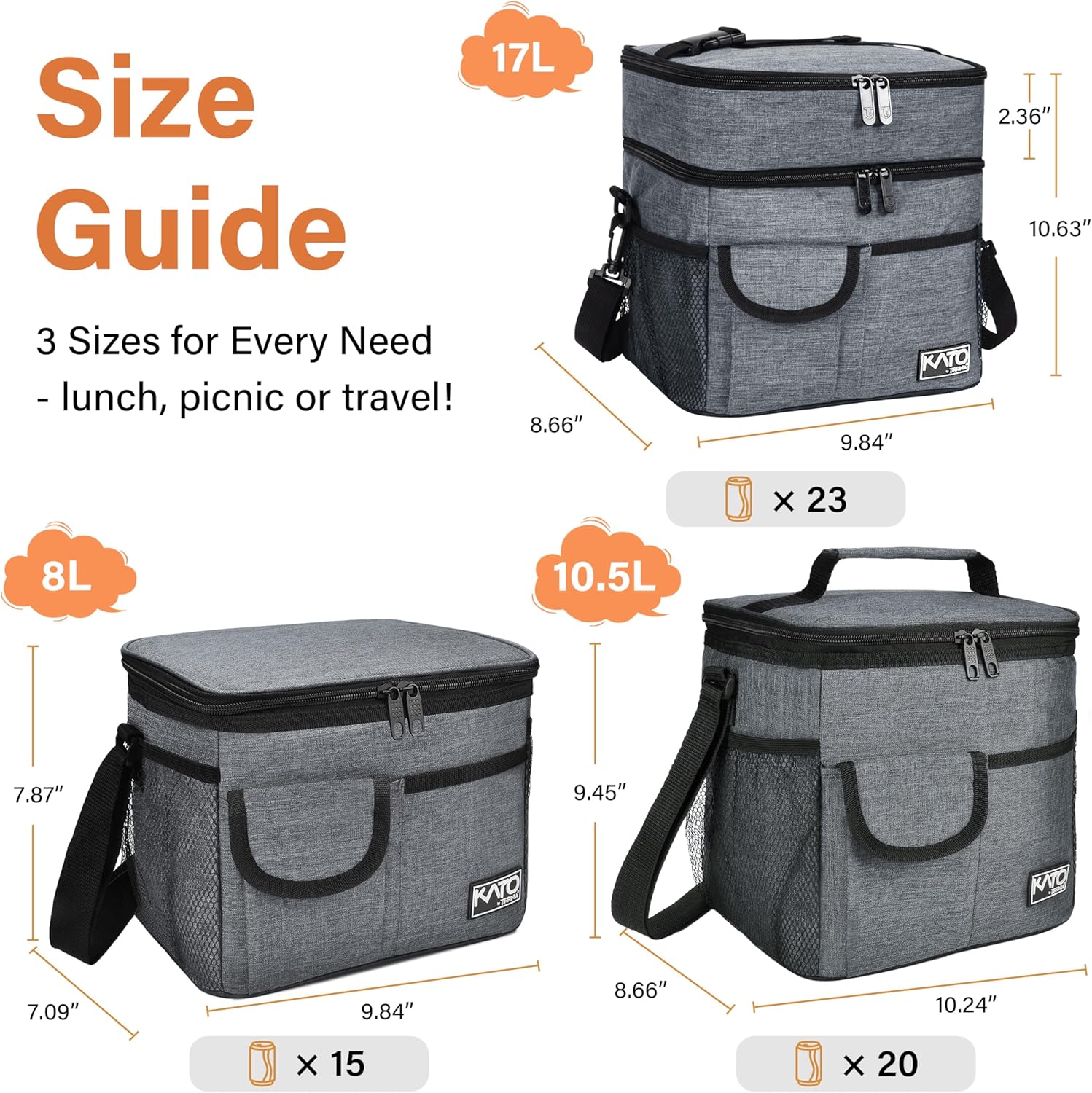 Tirrinia Insulated Lunch Bag - Leakproof Soft Cooler for Work, School & Picnics | Charcoal Color