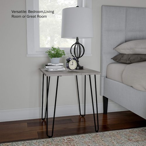 Modern End Table with Hairpin Legs - Industrial-Style, Woodgrain Finish, and Steel Accent Furniture for Living Room, Bedroom, or Office by Lavish Home