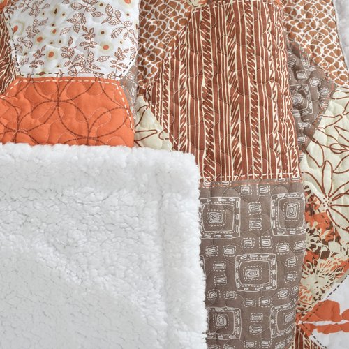 Lush Decor Briley Reversible Throw-Colorful Hexagon Patchwork Pattern Blanket, Tangerine-60 x 50"
