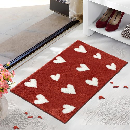 APROPHIC Valentine's Day Heart Bath Mat for Bathroom Decor, Valentines Bathroom Decorations Red and White Rugs Non Slip Absorbent, Soft Funny Bath Rug, Washable, 17x24in