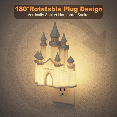 JandCase Night Lights Plug into Wall,3D Printed Castle RGB Night Light,10-Color Change Night Light,Dimmable Nightlights with Dusk to Dawn Sensor for Rooms Bathroom Hallway