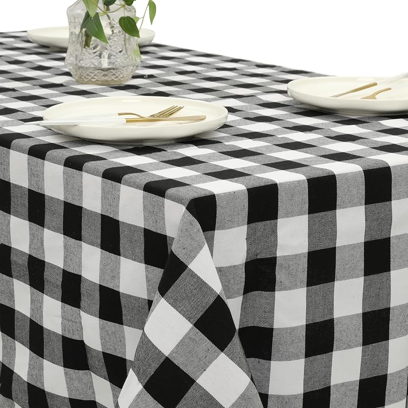 Buffalo Plaid Tablecloth 60x120 Rectangular - Black & White Gingham Cotton-Polyester