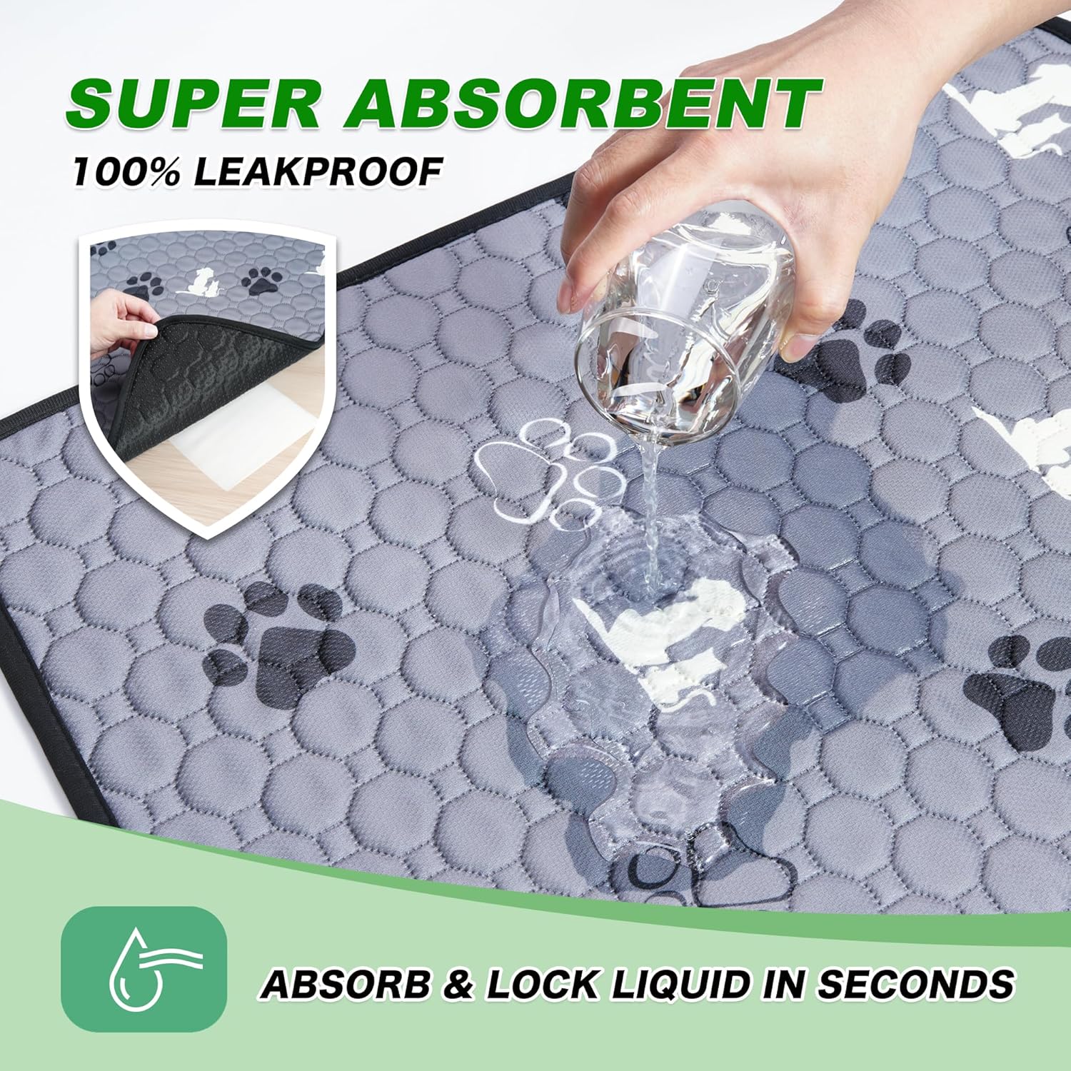WanpeeGoo Washable Dog Pee Pads - Absorbent Reusable Training Pads, Non-Slip Design, Grey 18"x24" - 4 Pack