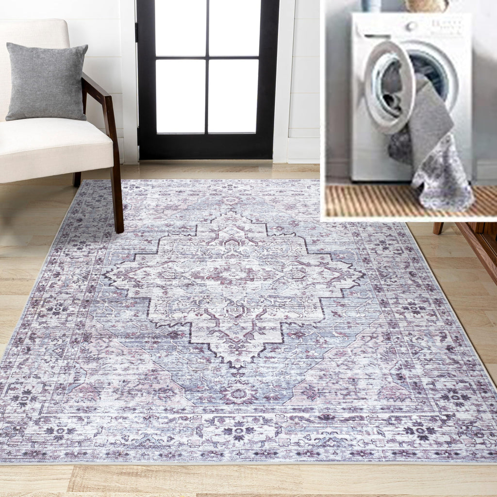 JONATHAN Y Machine Washable Gray/Purple Indoor Area Rug 3X5 ft, Didim Boho Medallion for Living Room, Bedroom, Kitchen, Office, Easy-Cleaning, High Traffic, Pet-Friendly, Non-Shedding (WSH102A-3)
