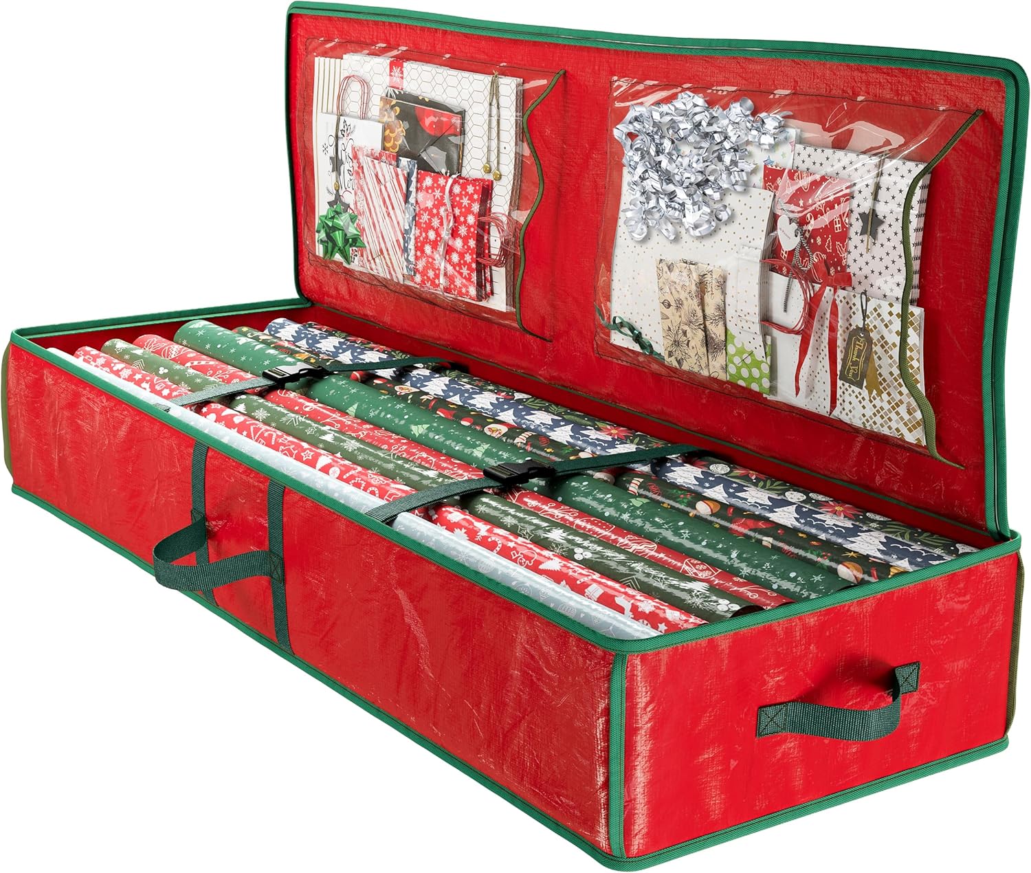 Regine Switzerland Heavy Duty Wrapping Paper Organizer - Red Storage Bag for Christmas Gifts