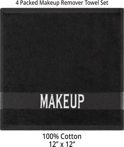 Cotton Paradise Makeup Remover Towels - 100% Cotton 12x12 Inch Soft Black Face Cloths | 4 Pack
