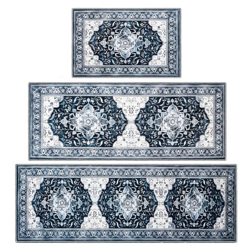 Kitchen Rug Set 3Pcs, Boho Rug Sets Non Slip Washable for Floor Thick Farmhouse Kitchen Decor Runner Rugs for Kitchen, Entryway，Laundry, Hallways 20''x32''+20''x48''+20''x59