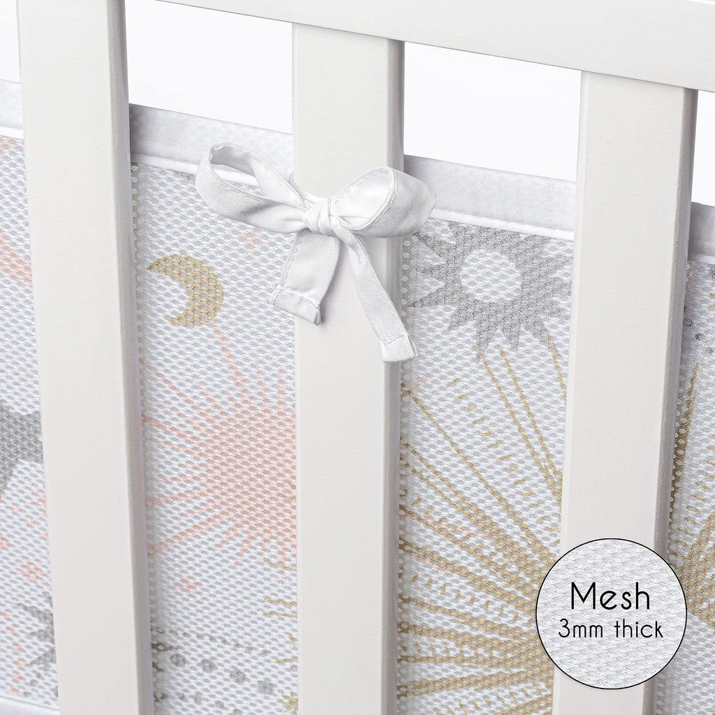 Sweet Jojo Designs + BreathableBaby 2-Piece Breathable Mesh Crib Liner Set (Stars and Moon) for Girls, Baby, Infants/Newborn Nursery (Blush Pink, Gold, Grey, Celestial, Sky, Stars, Shabby Chic, Gray)