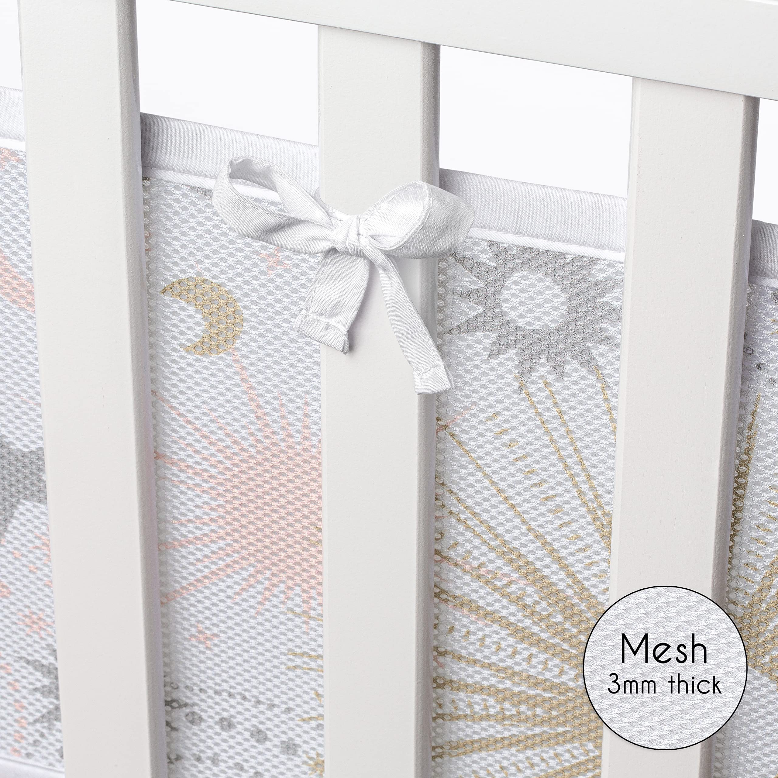 Sweet Jojo Designs + BreathableBaby 2-Piece Breathable Mesh Crib Liner Set (Stars and Moon) for Girls, Baby, Infants/Newborn Nursery (Blush Pink, Gold, Grey, Celestial, Sky, Stars, Shabby Chic, Gray)